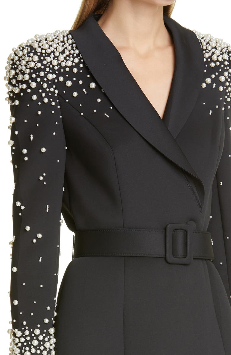 Badgley Mischka Collection Imitation Pearl Embellished Long Sleeve Cocktail Coatdress, Alternate, color,