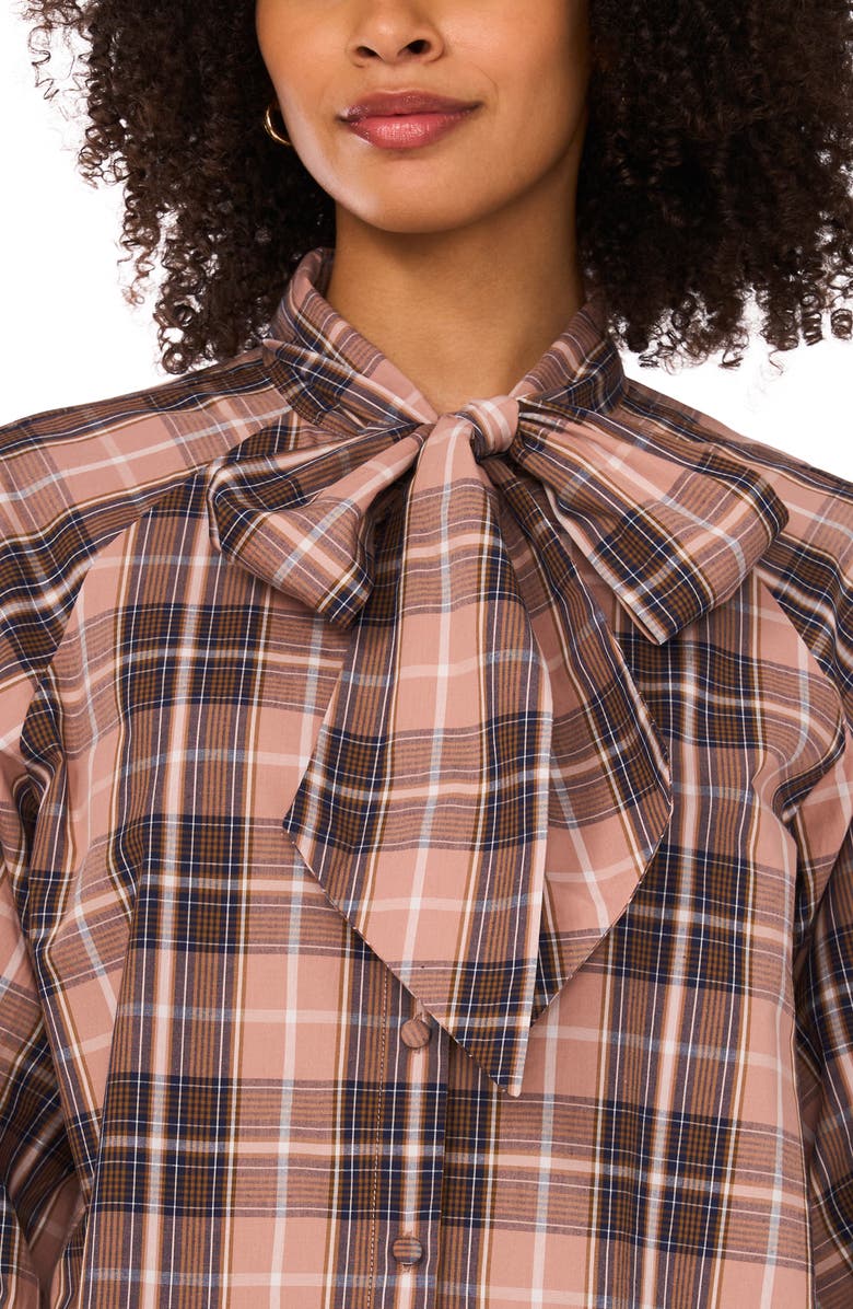 Halogen<sup>®</sup> Plaid Tie Neck Button-Up Shirt, Alternate, color, Roebuck