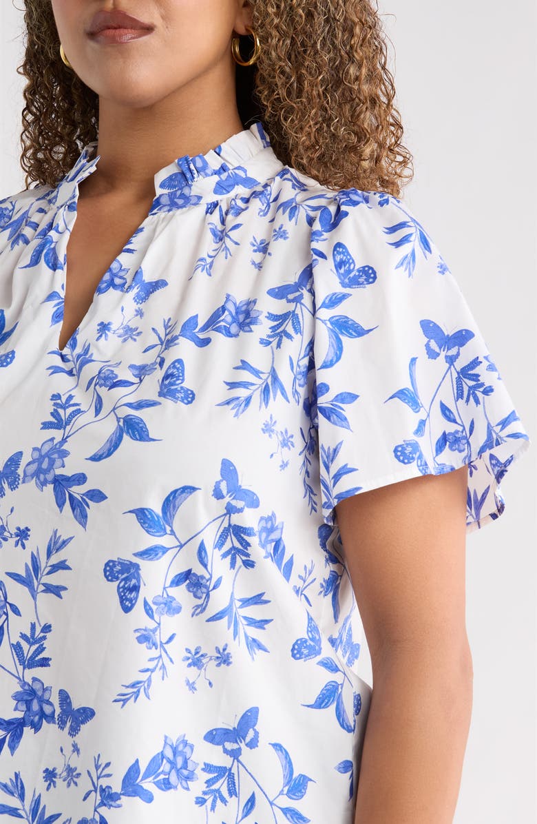 SUGARLIPS Leya Floral Inaya Split Neck Top, Alternate, color, White-Blue-Multi