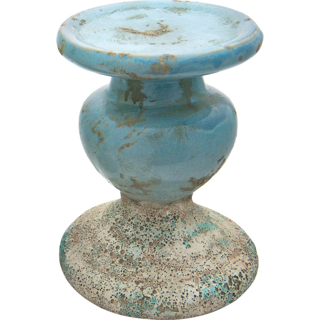 Storied Home Distressed Round Terra-cotta Pillar Candleholder, Blue