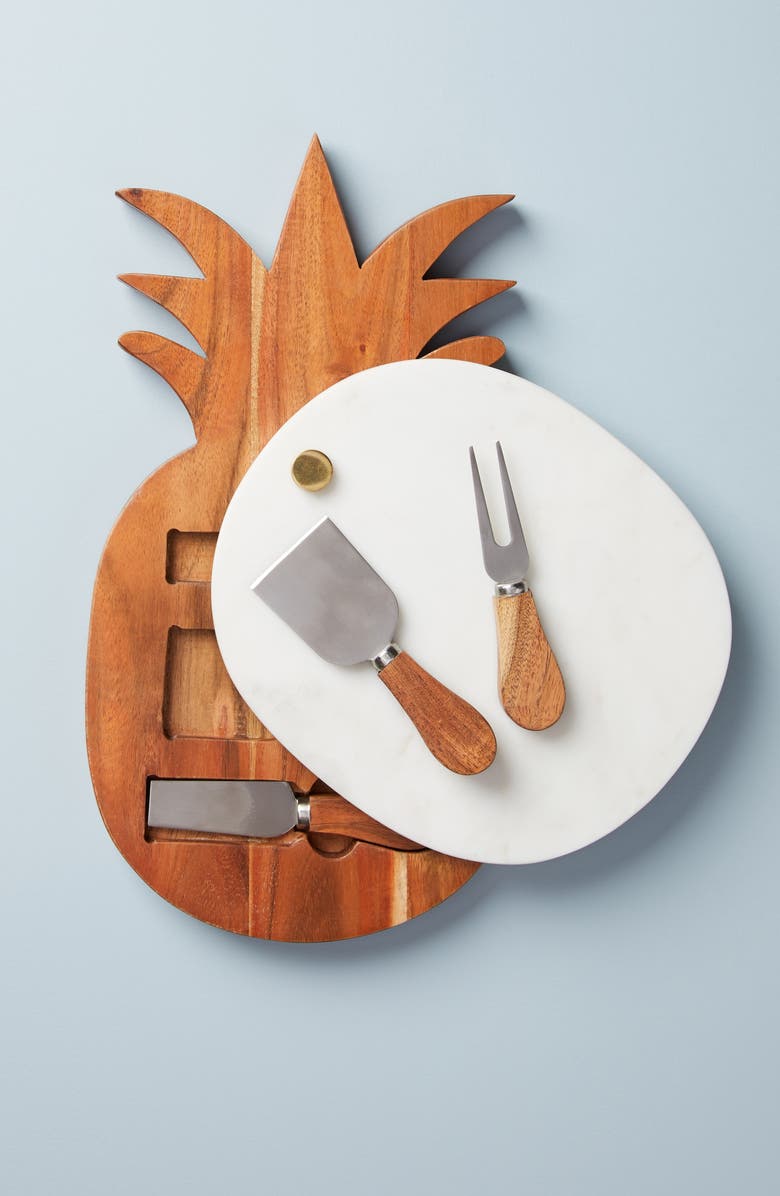 Anthropologie Home Anthropologie Marble Pineapple Cheeseboard & Set of 3 Cheese Knives, Alternate, color,
