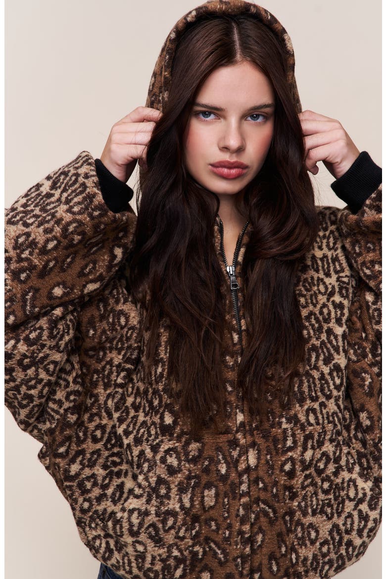 Charli Hooded Quilted Jacket, Alternate, color, Leopard