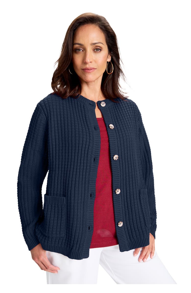 Jessica London Boxy Stitch Cardigan, Main, color, Navy