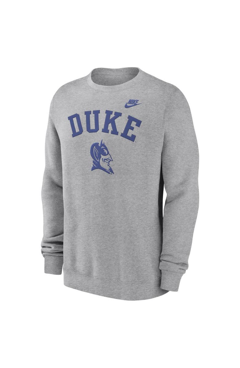 Nike Men's Nike Heather Gray Duke Blue Devils Legacy Classic Tackle Twill Embroidered Arch Over Logo Pullover Sweatshirt, Alternate, color, Heather Gray