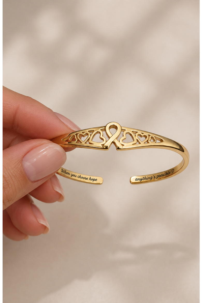 Choose Hope Cancer Awareness Heart Engraved Adjustable Cuff Bracelet, Alternate, color, Gold