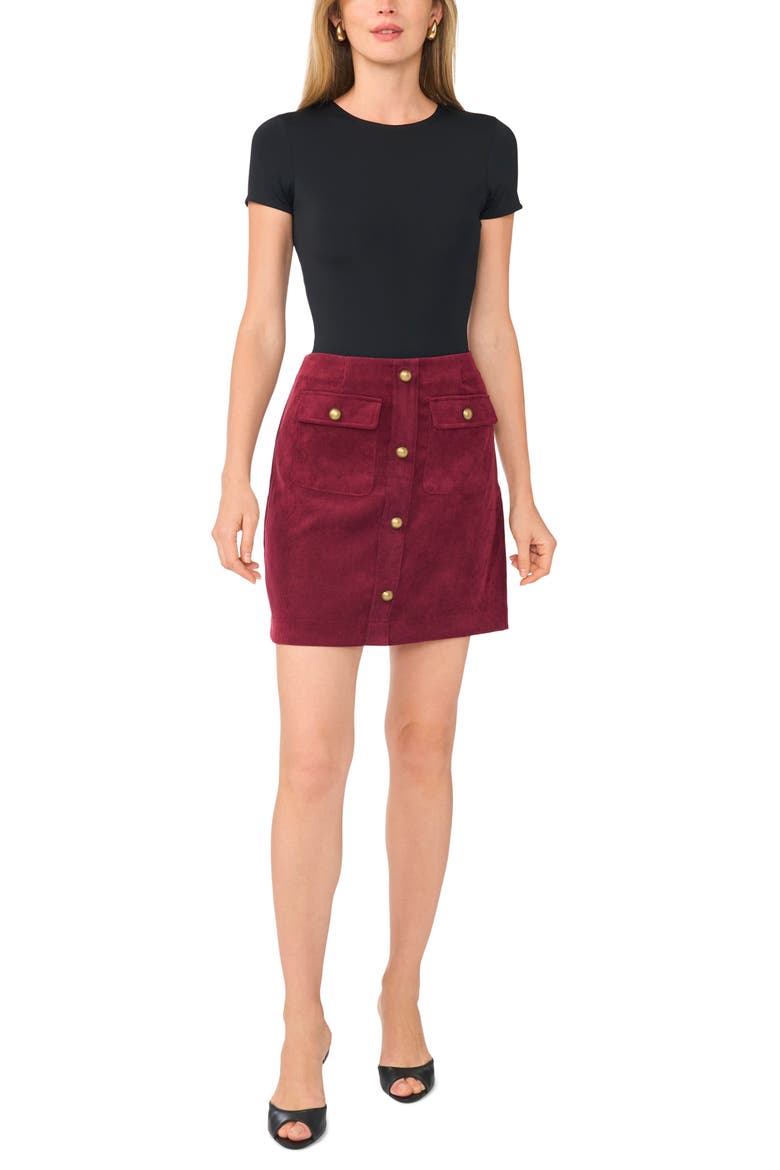 Button Front Corduroy Skirt, Alternate, color, CRISP MERLOT