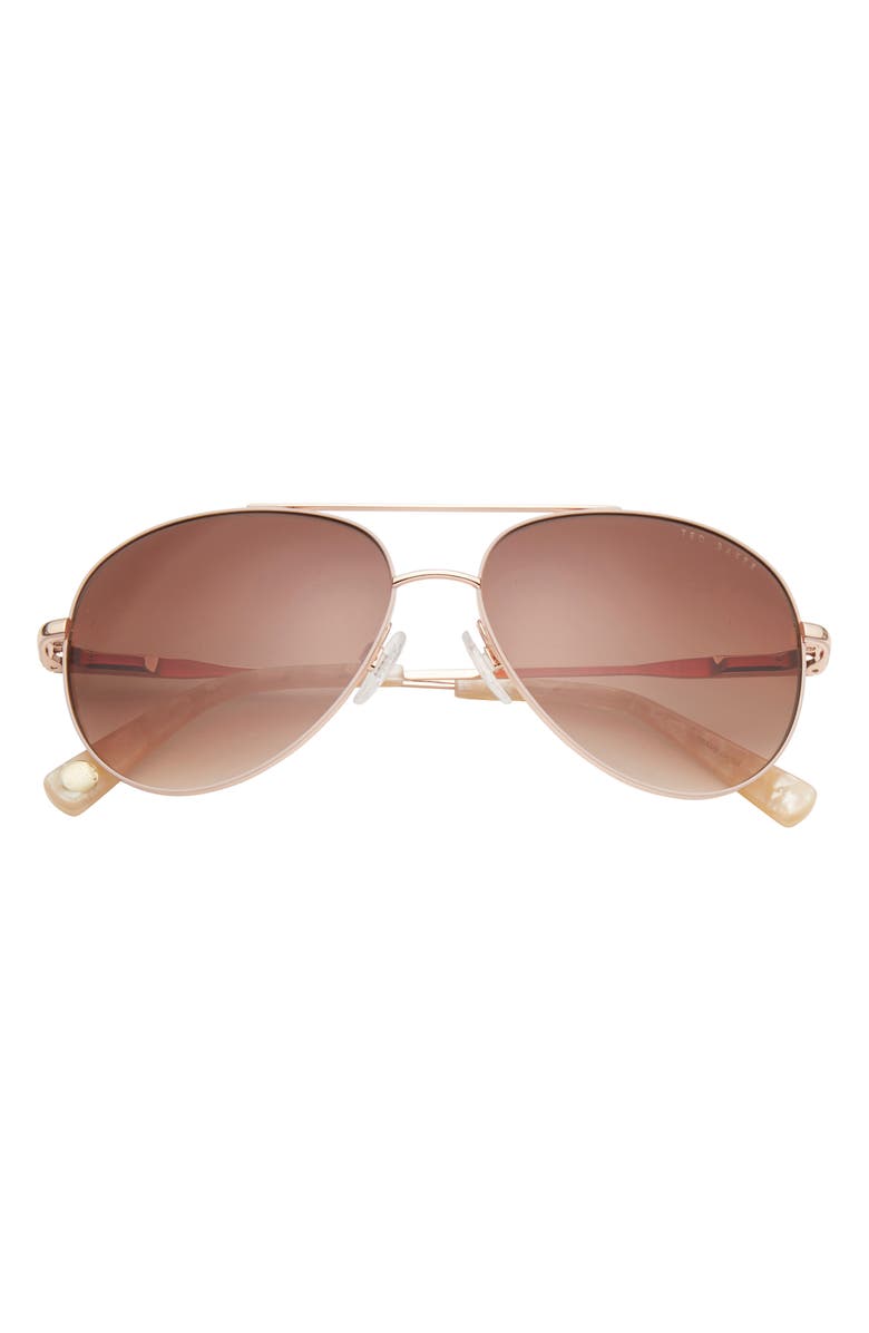 Ted Baker London 57mm Full Rim Aviator Sunglasses, Main, color, Rose Gold