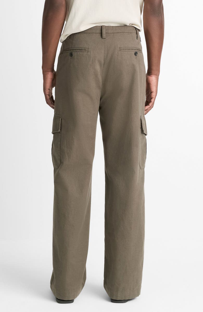 Vince Flat Front Cotton & Linen Cargo Pants, Alternate, color, Mangrove