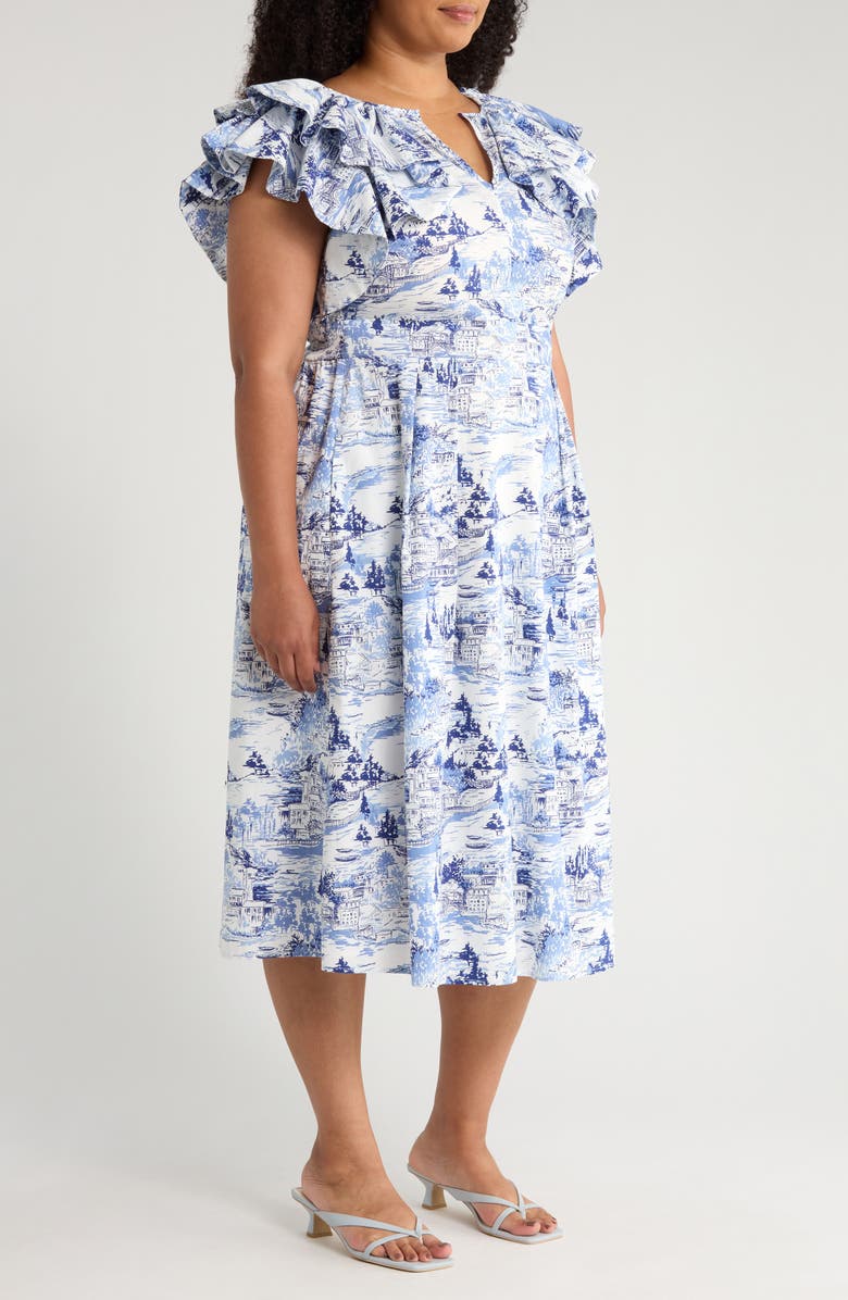 SUGARLIPS Santana Toile Sky Cotton Midi Dress, Alternate, color, White/ Blue