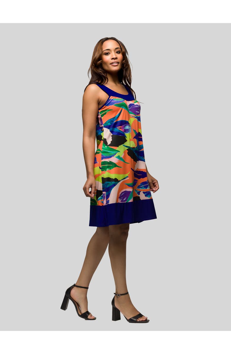 24seven Comfort Apparel Multicolor Scoop Neck Sleeveless Knee Length Dress, Alternate, color, Coral Multi