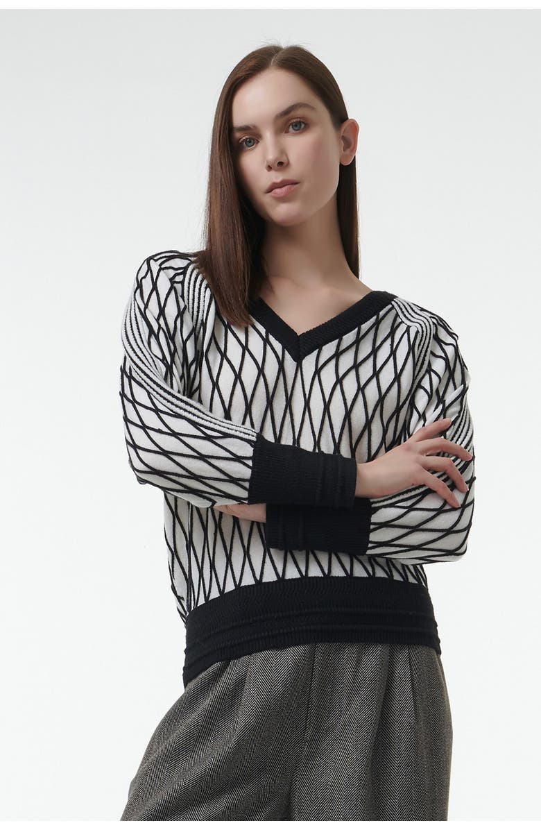 Leem Argyle Mesh Textured Knitted Sweater, Alternate, color, White