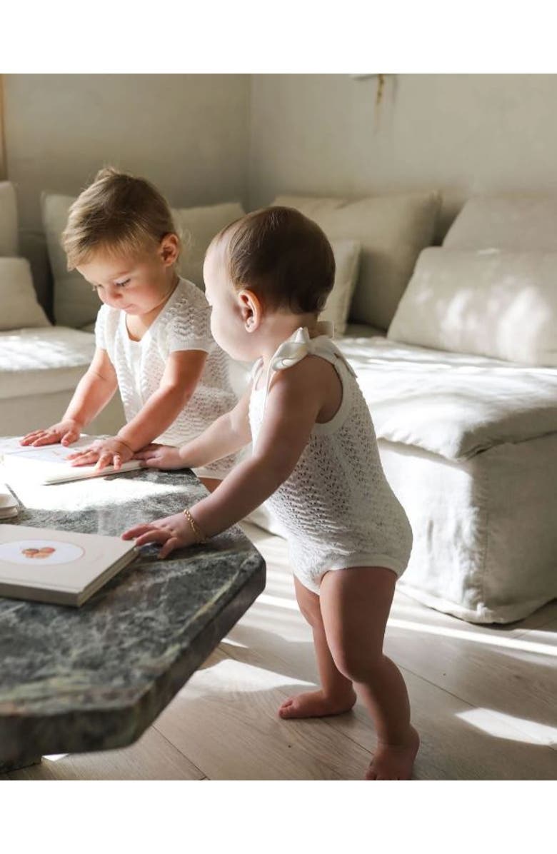 Ely's & Co. Looms Wave Collection - Knit Pointelle Short Sleeve Romper, Alternate, color, Ivory