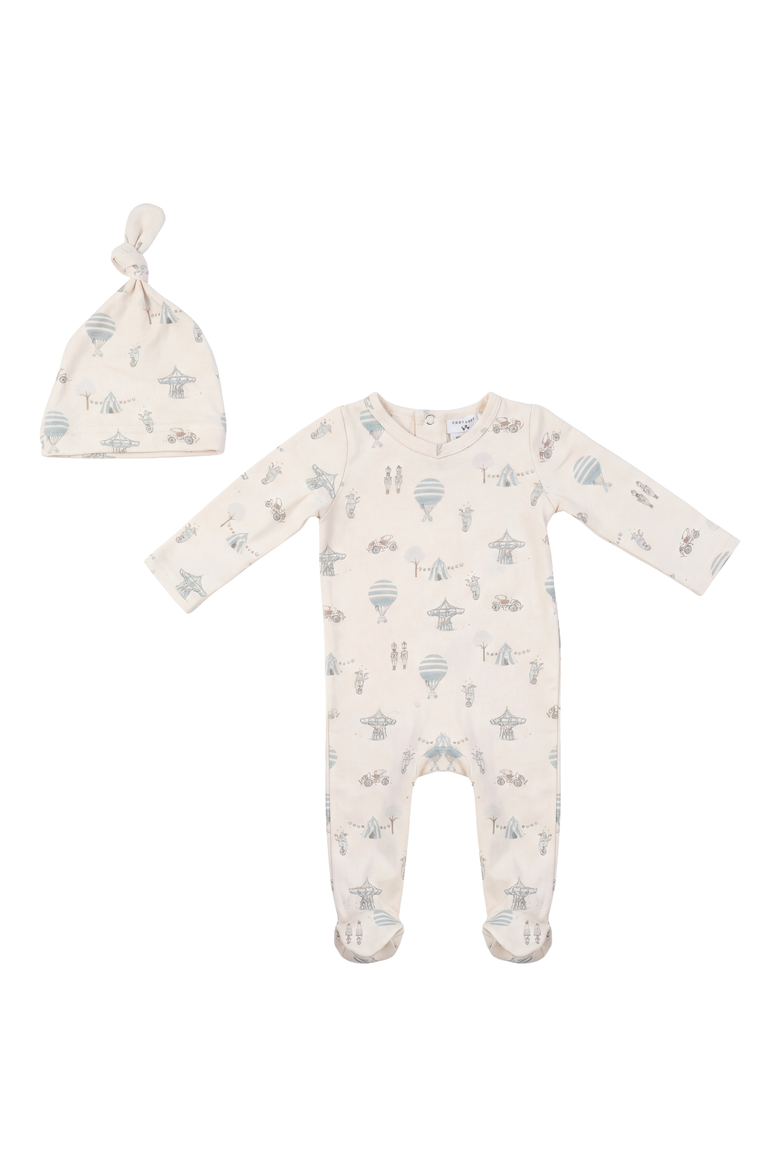 Carrousel Organic Cotton Blend Snap Closure Romper Hat Piece Set, Main, color, Natural/Aqua