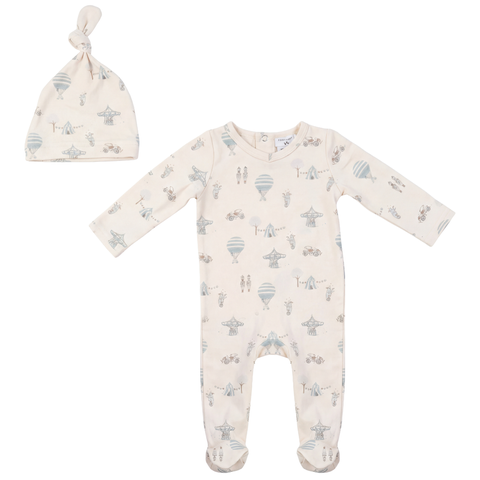 Carrousel Organic Cotton Blend Snap Closure Romper Hat Piece Set