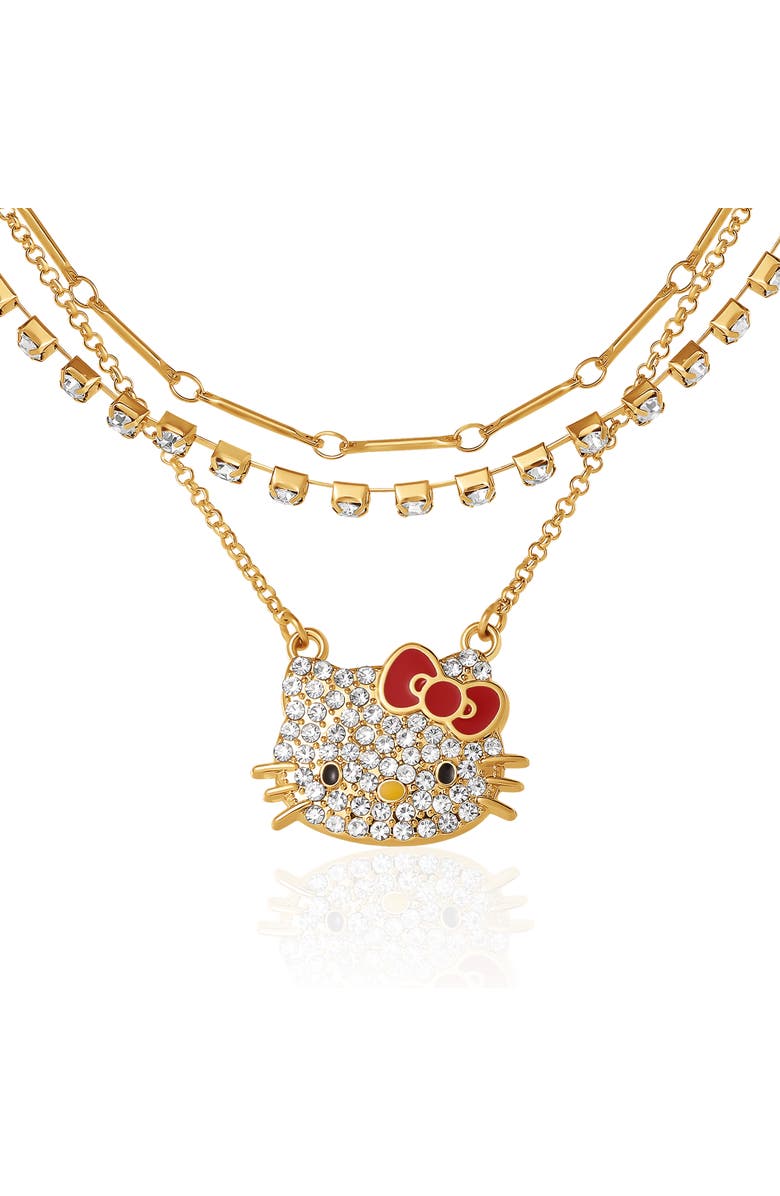 Hello Kitty Double Chain Necklace with Crystal Embellished Charm, Main, color, Gold Tone