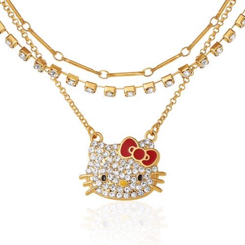 Hello Kitty Double Chain Necklace With Crystal Embellished Charm In Gold