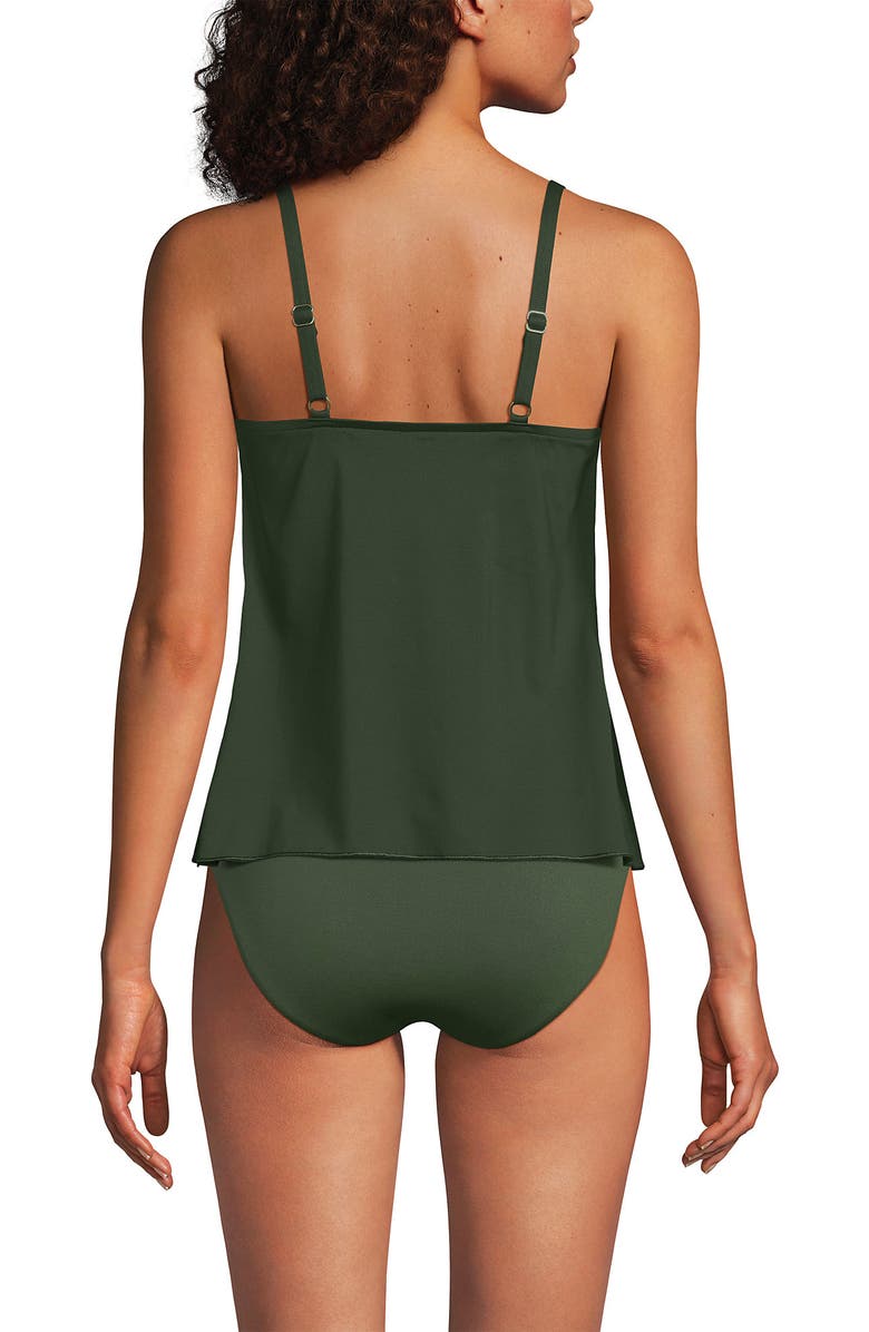 Lands' End D-Cup Chlorine Resistant V-Neck Tulip Hem Tankini Swimsuit Top with Adjustable Straps, Alternate, color, Rich Olive Green