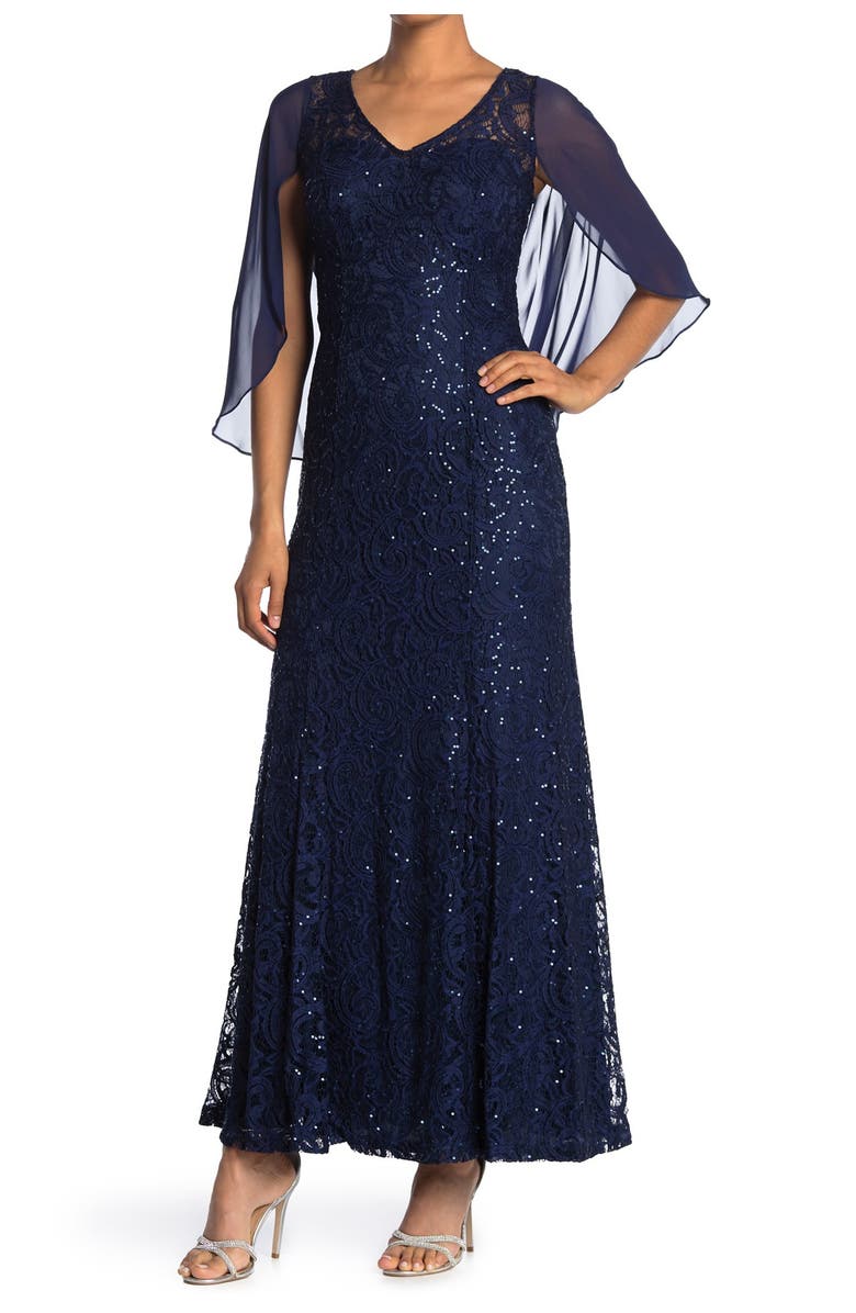 IGNITE V-Neck Sequin Lace Gown, Alternate, color,