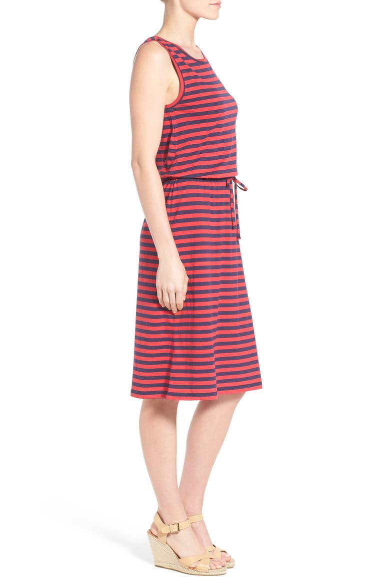 Sleeveless Cotton Blend Knit Drawstring Waist Dress, Alternate, color, NAVY- RED STRIPE