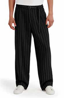 Relaxed Fit Stripe Belted Pants