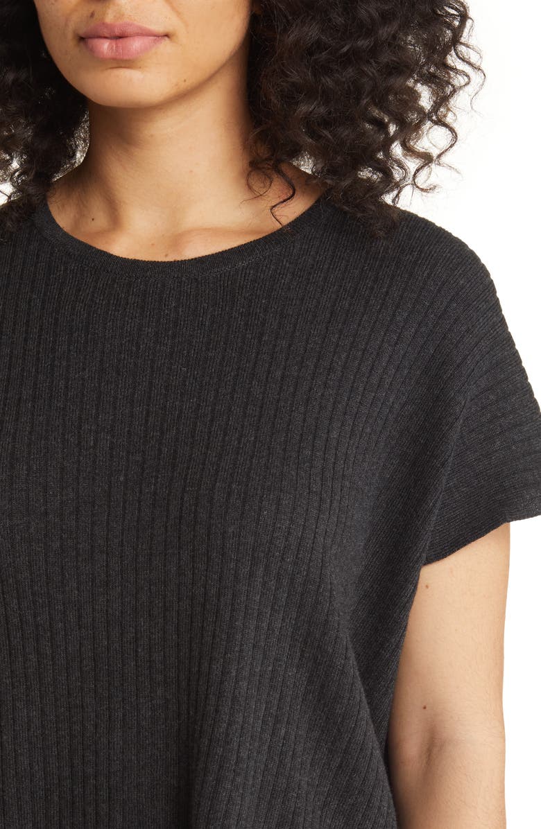 Eileen Fisher Short Sleeve Organic Cotton Blend Rib Top, Alternate, color, 