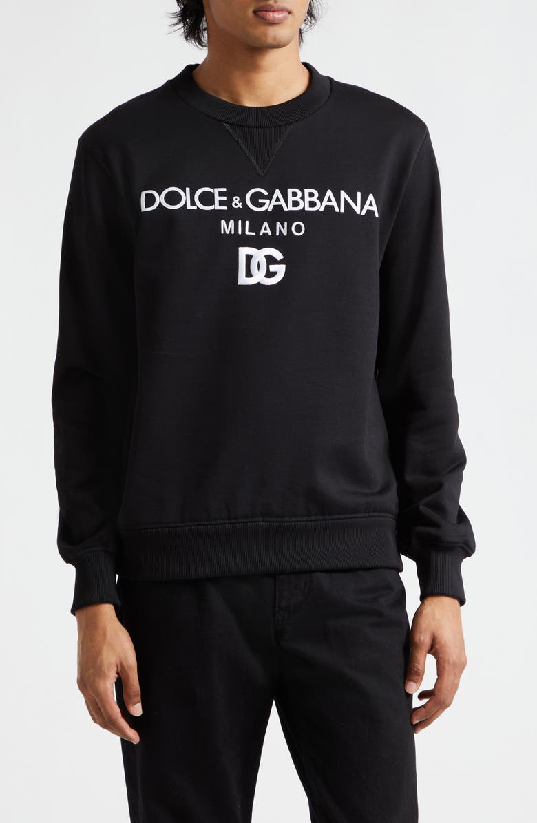 Dolce&Gabbana Embroidered Logo Cotton French Terry Graphic Sweatshirt, Main, color, N0000 Nero