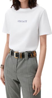 Versace Crystal Embellished Logo Cotton T-Shirt