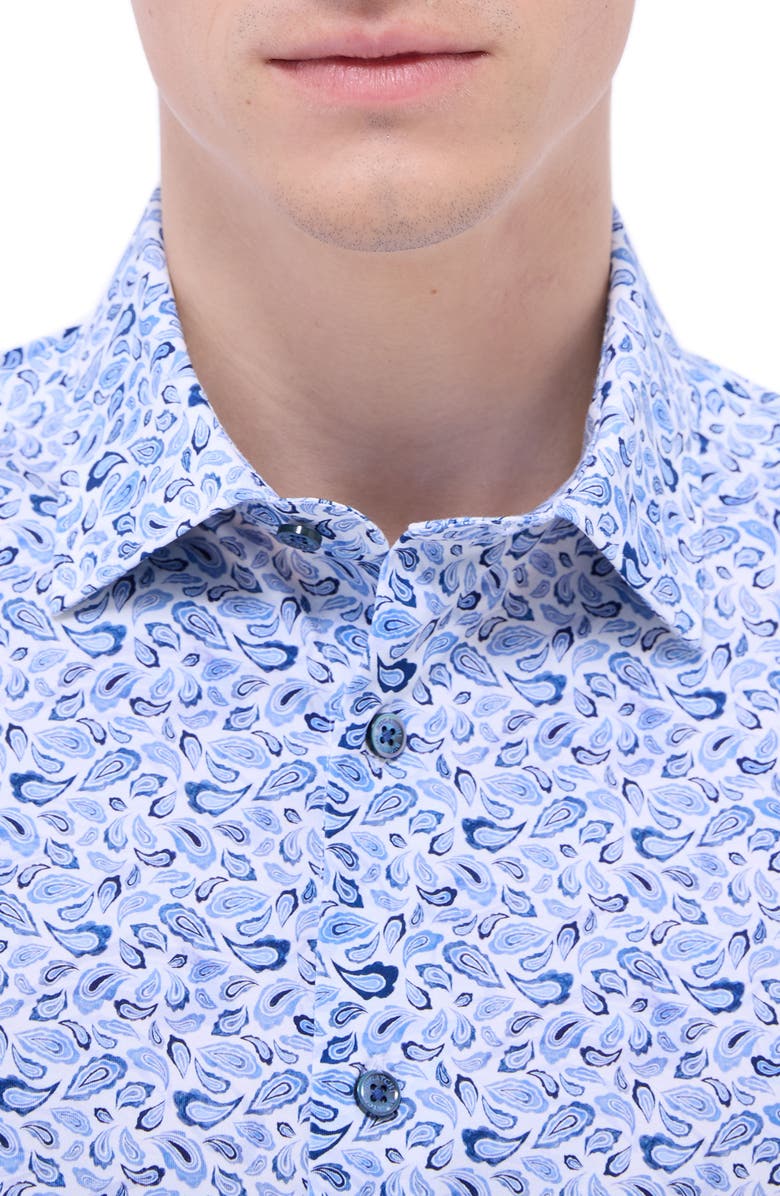 Bugatchi Miles OoohCotton<sup>®</sup> Short Sleeve Button-Up Shirt, Alternate, color, Classic Blue