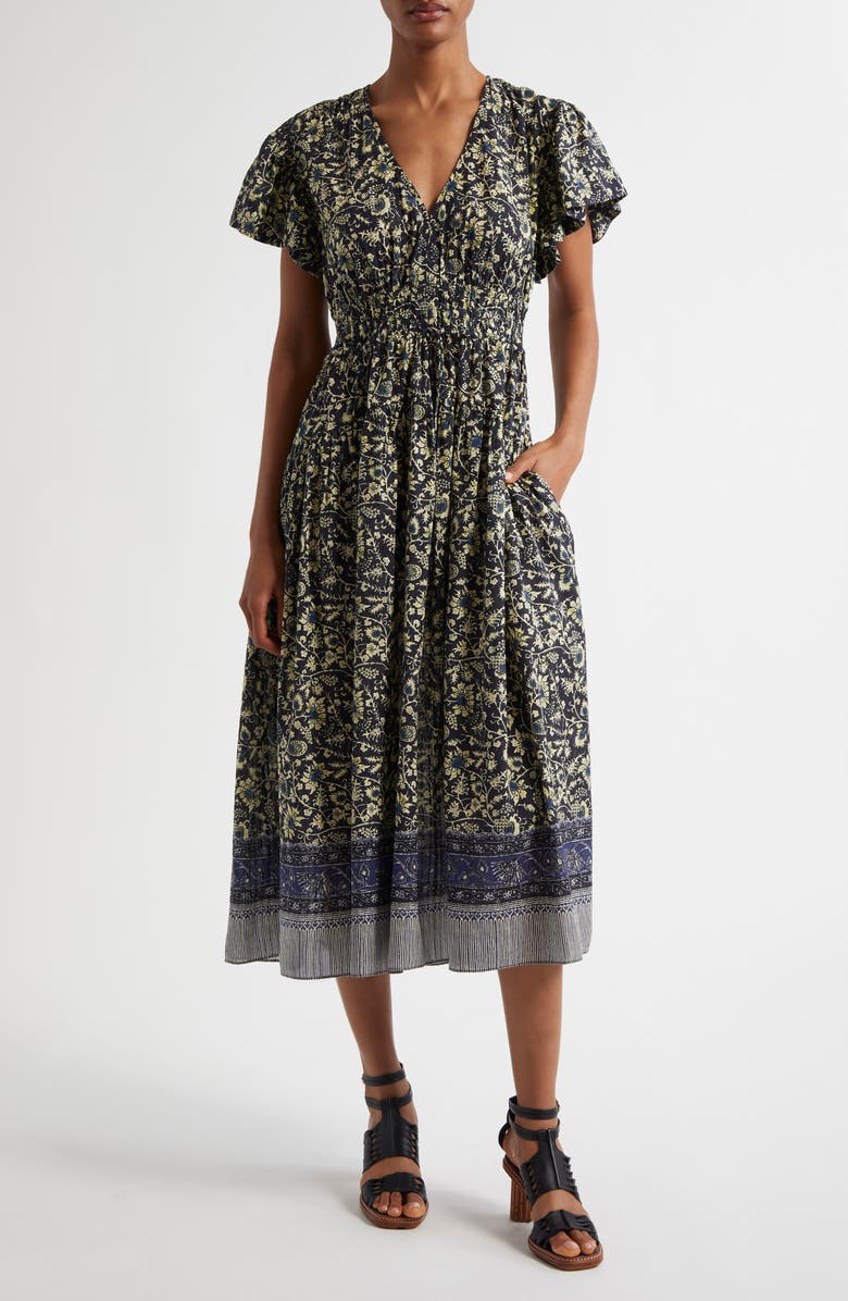 Ulla Johnson Lyria Floral Cotton Blend Midi Dress, Main, color, 
