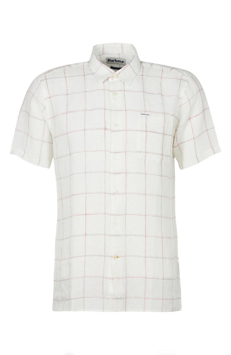 Barbour Bayston Tattersall Short Sleeve Linen Button-Up Shirt, Alternate, color, Ecru