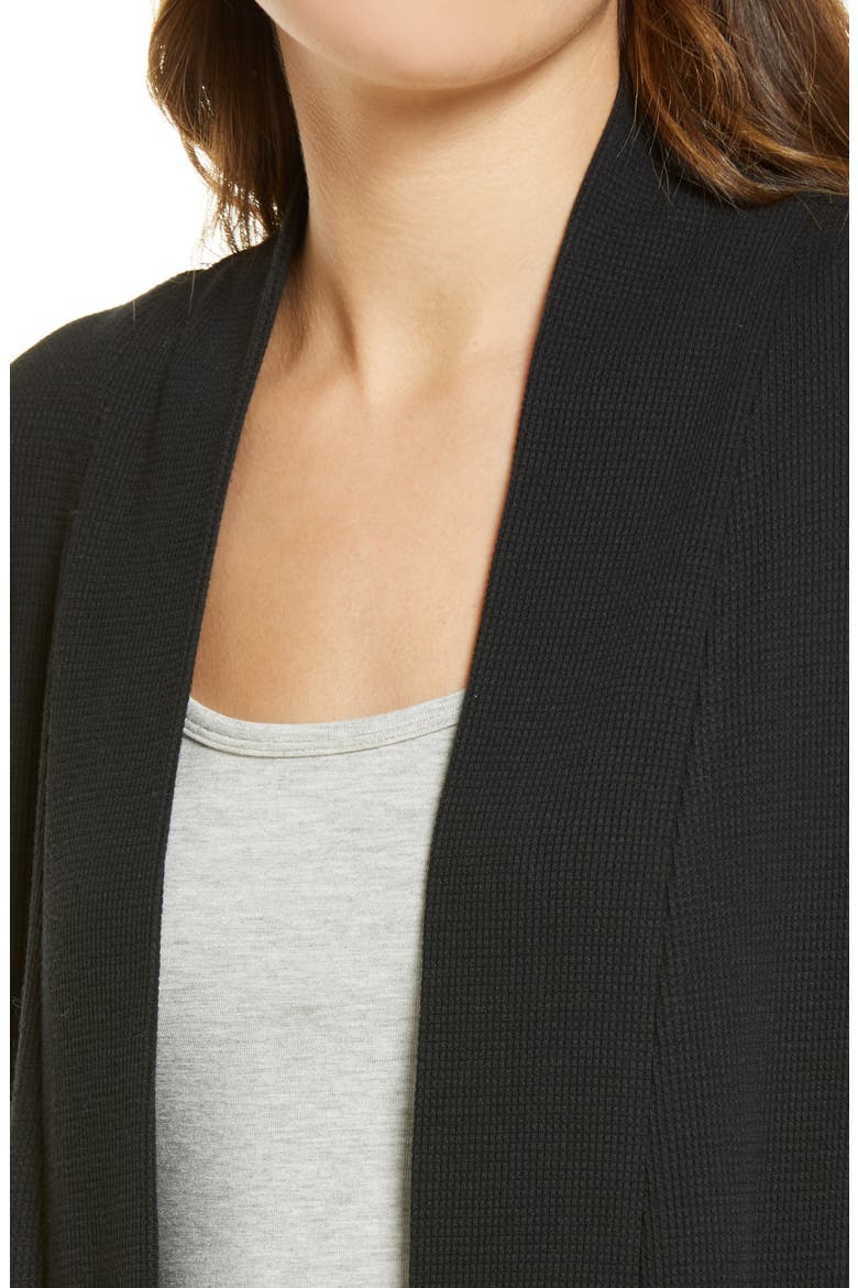 Waffle Open Cardigan, Alternate, color, BLACK