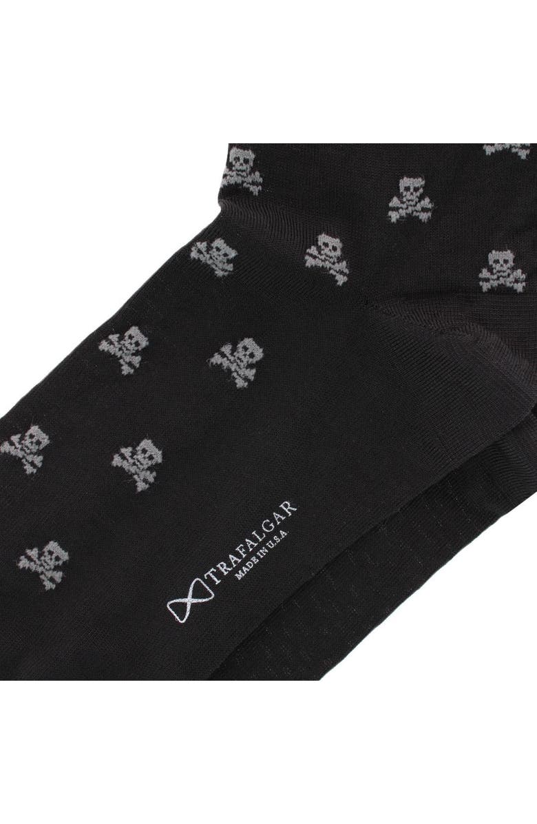 Trafalgar Rodger Skull and Cross Bones Mercerized Cotton Mid-Calf Socks, Alternate, color, Black With Steel
