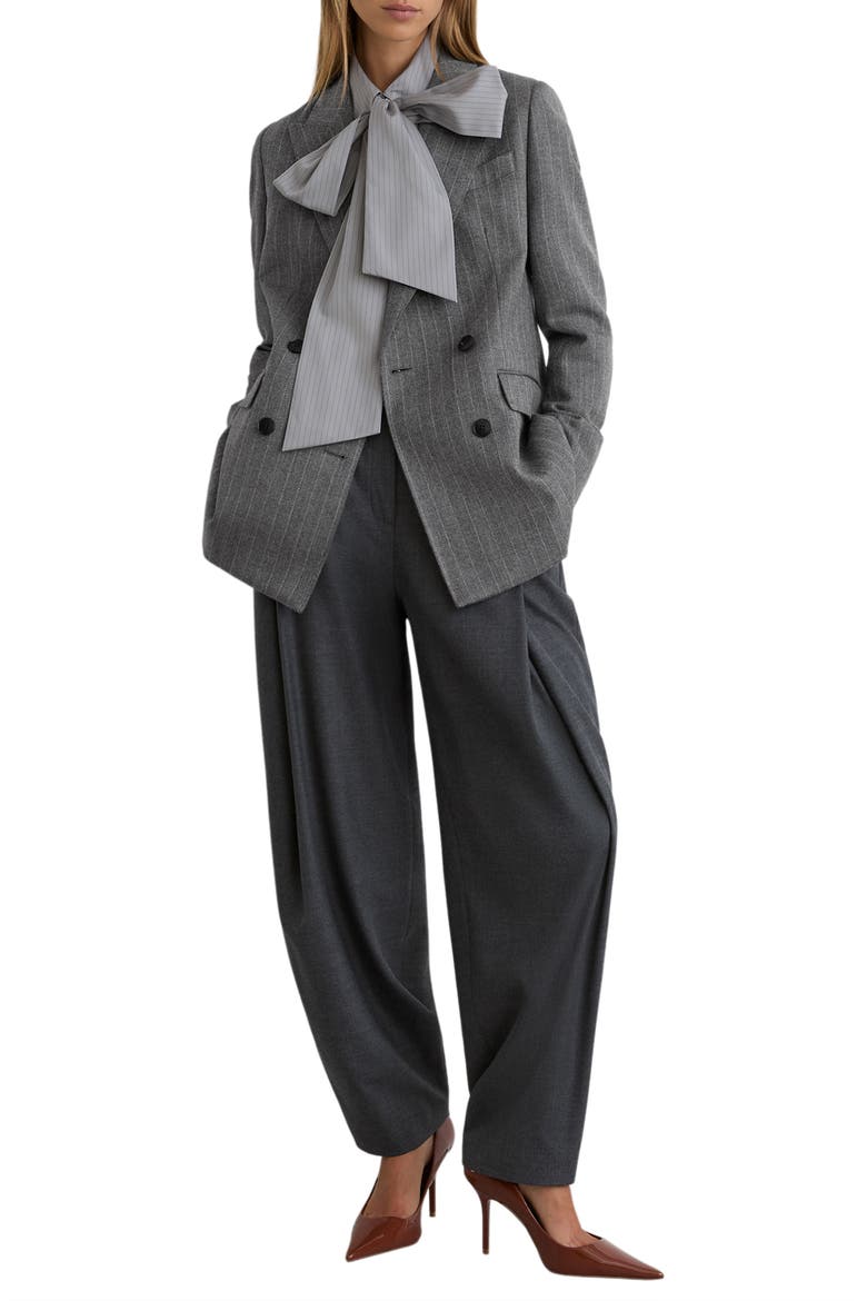 Astrid Pinstripe Double Breasted Wool Blazer, Alternate, color, GREY
