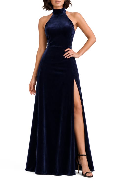 Mock Neck Sleeveless Velvet Maxi Dress
