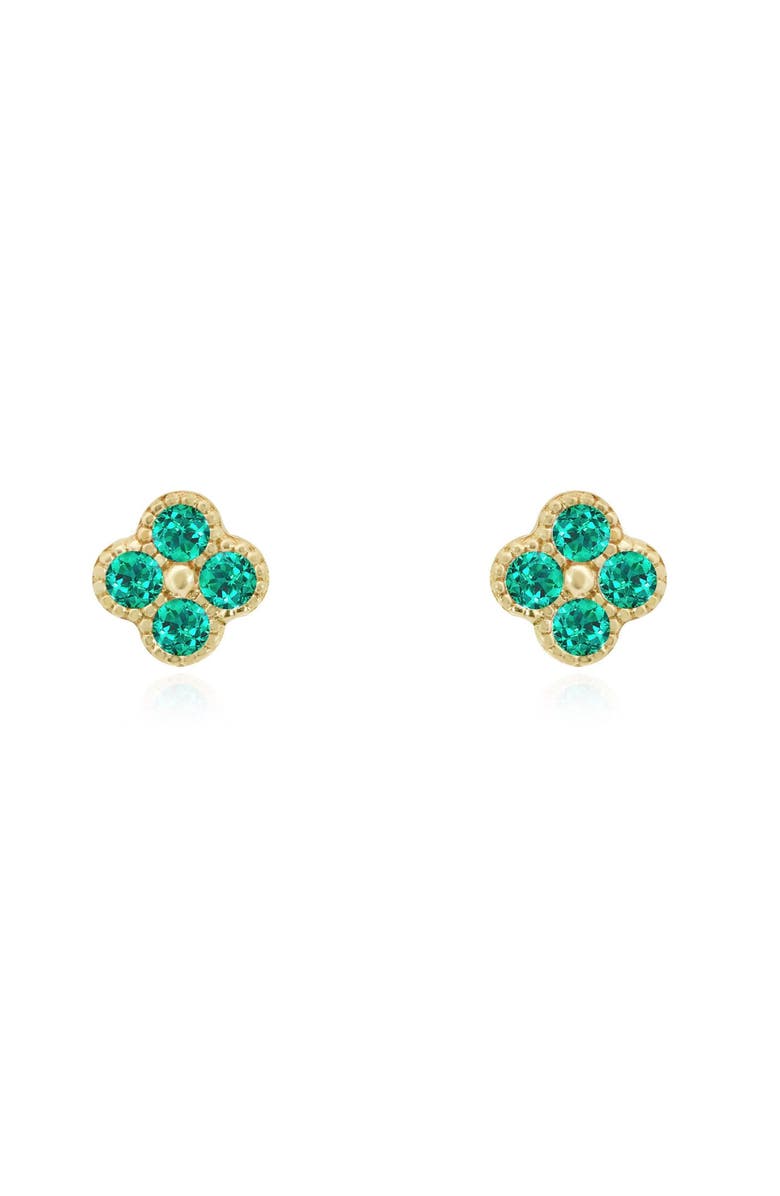The Lovery Fine Jewelry Emerald Clover Stud Earrings, Alternate, color, Emerald