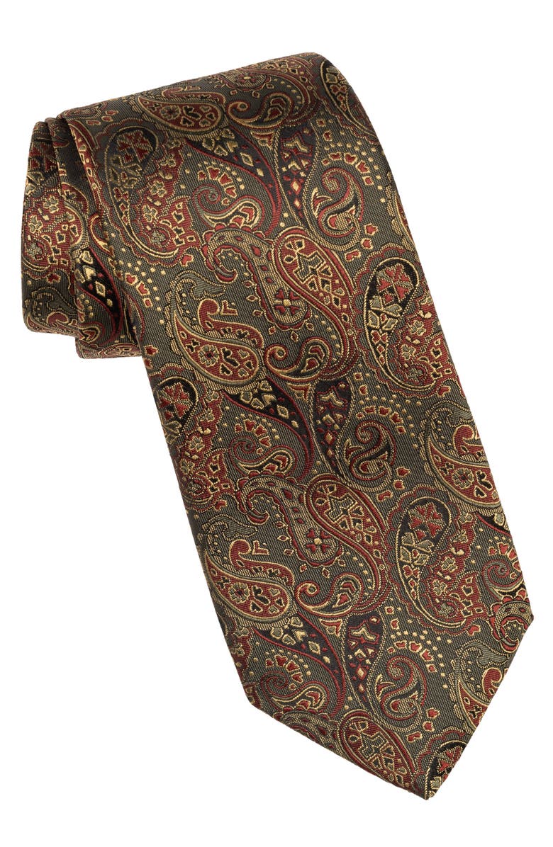 Elizabetta Trebbiano - Extra Long Silk Jacquard Tie for Men, Main, color, Olive Green
