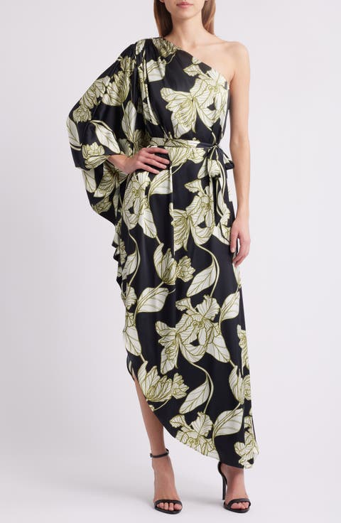 One-Shoulder Single Long Sleeve Cocktail Dress (Regular & Plus)