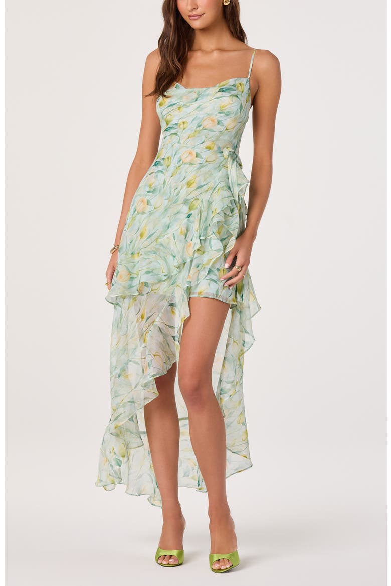 Candace Floral High Low Dress, Alternate, color, GREEN FLORAL