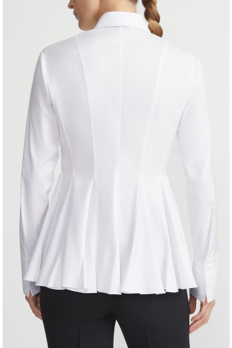 Godet Pleat Stretch Poplin Peplum Shirt, Alternate, color, WHITE