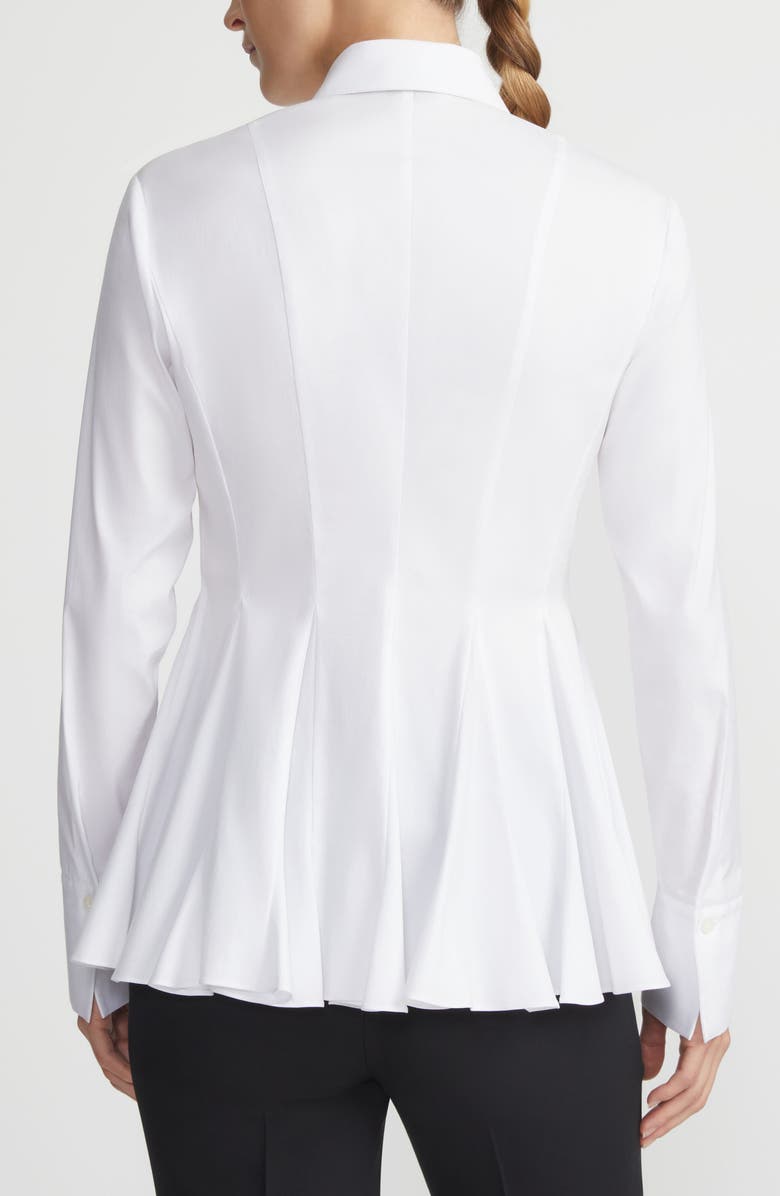 Lafayette 148 New York Godet Pleat Stretch Poplin Peplum Shirt, Alternate, color, White