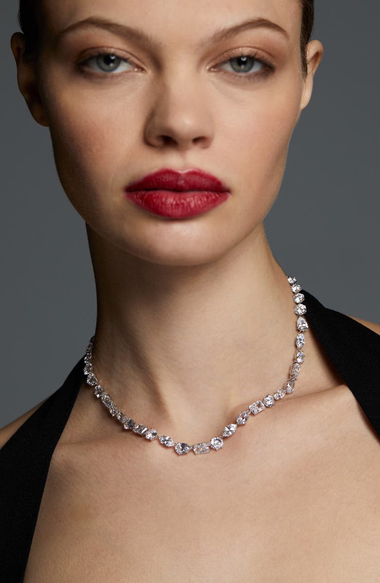 Nadri Beatrix Mixed Cubic Zirconia Necklace, Alternate, color, Rhodium