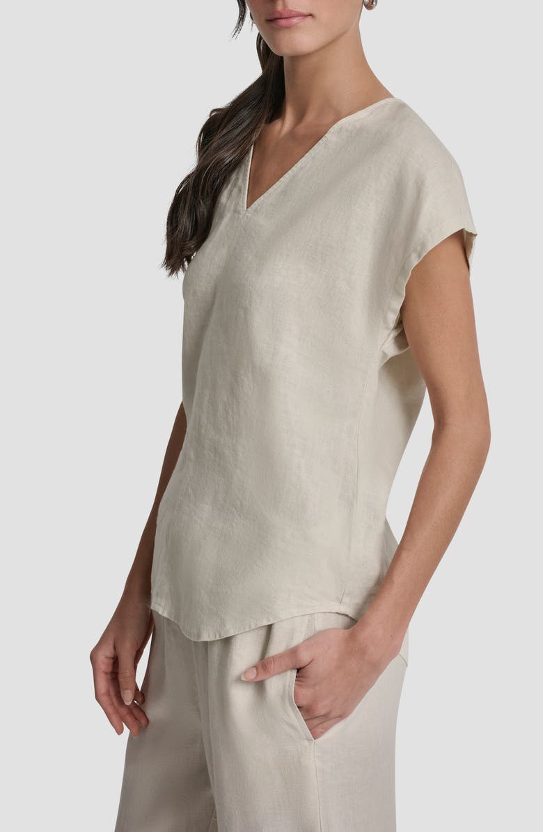 DKNY V-Neck Linen Top, Alternate, color, Natural