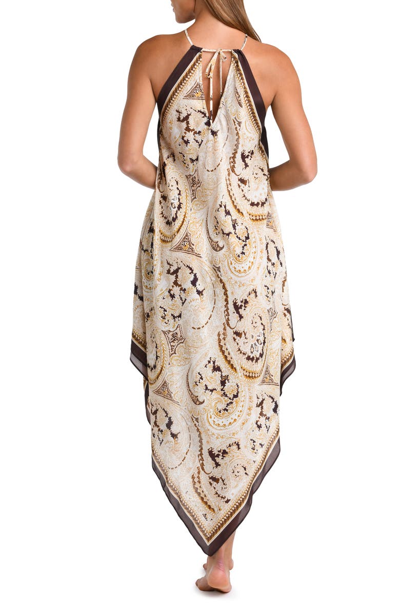 L'AGENCE Elise Paisley Halter Cover-Up Midi Dress, Alternate, color, 