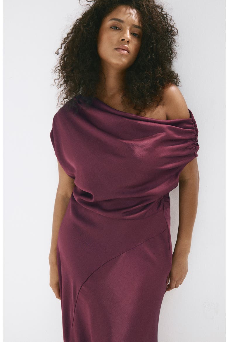 Asymmetrical Satin Dress, Alternate, color, WINE