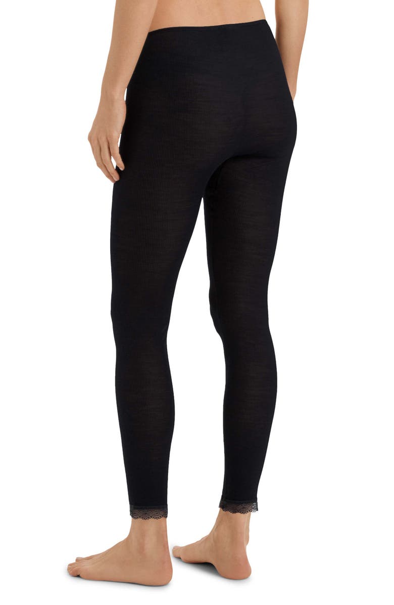 Hanro Woolen Lace Trim Rib Leggings, Alternate, color, 