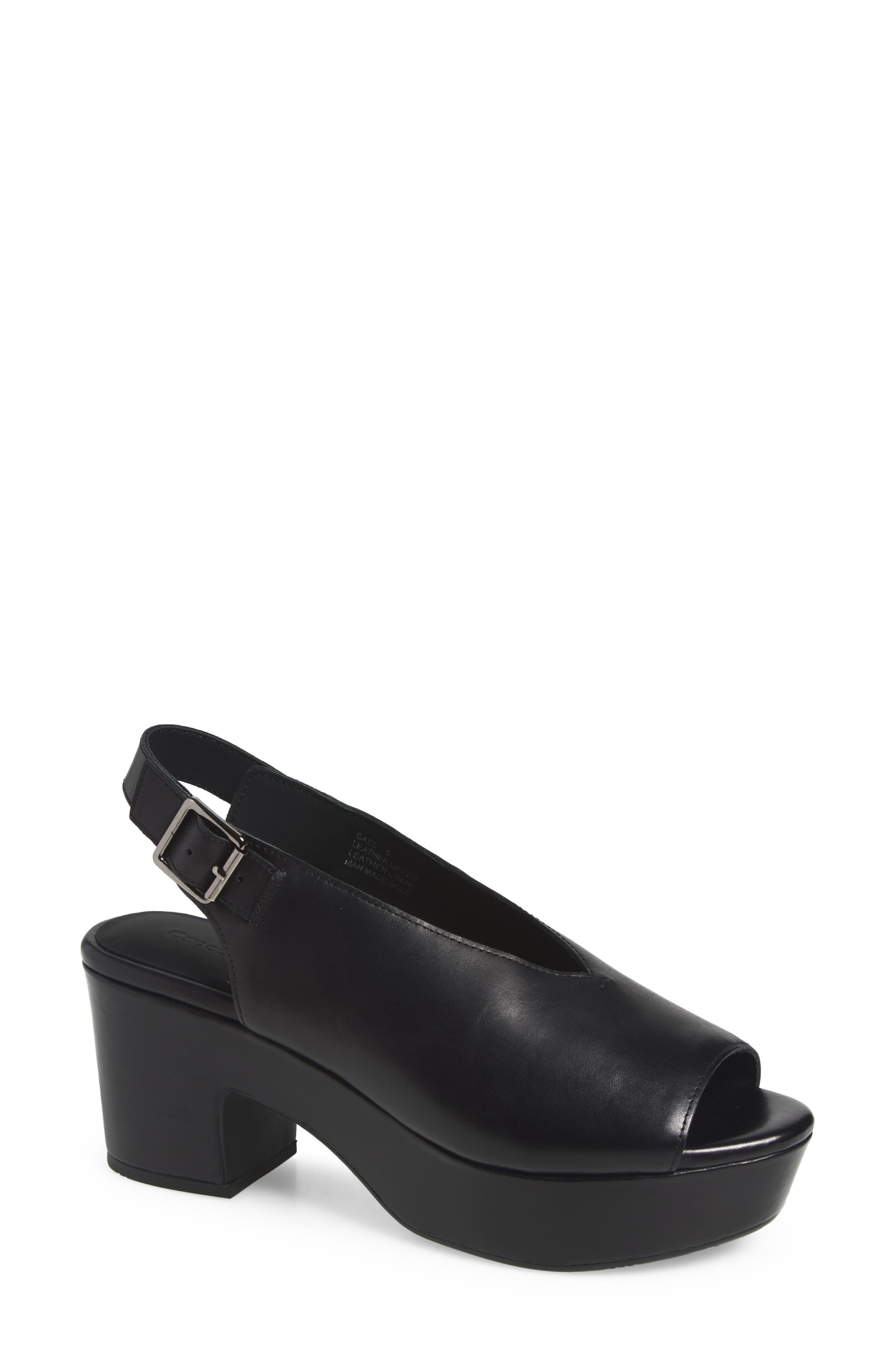 Gael Slingback Peep Toe Platform Sandal, Main, color, BLACK LEATHER