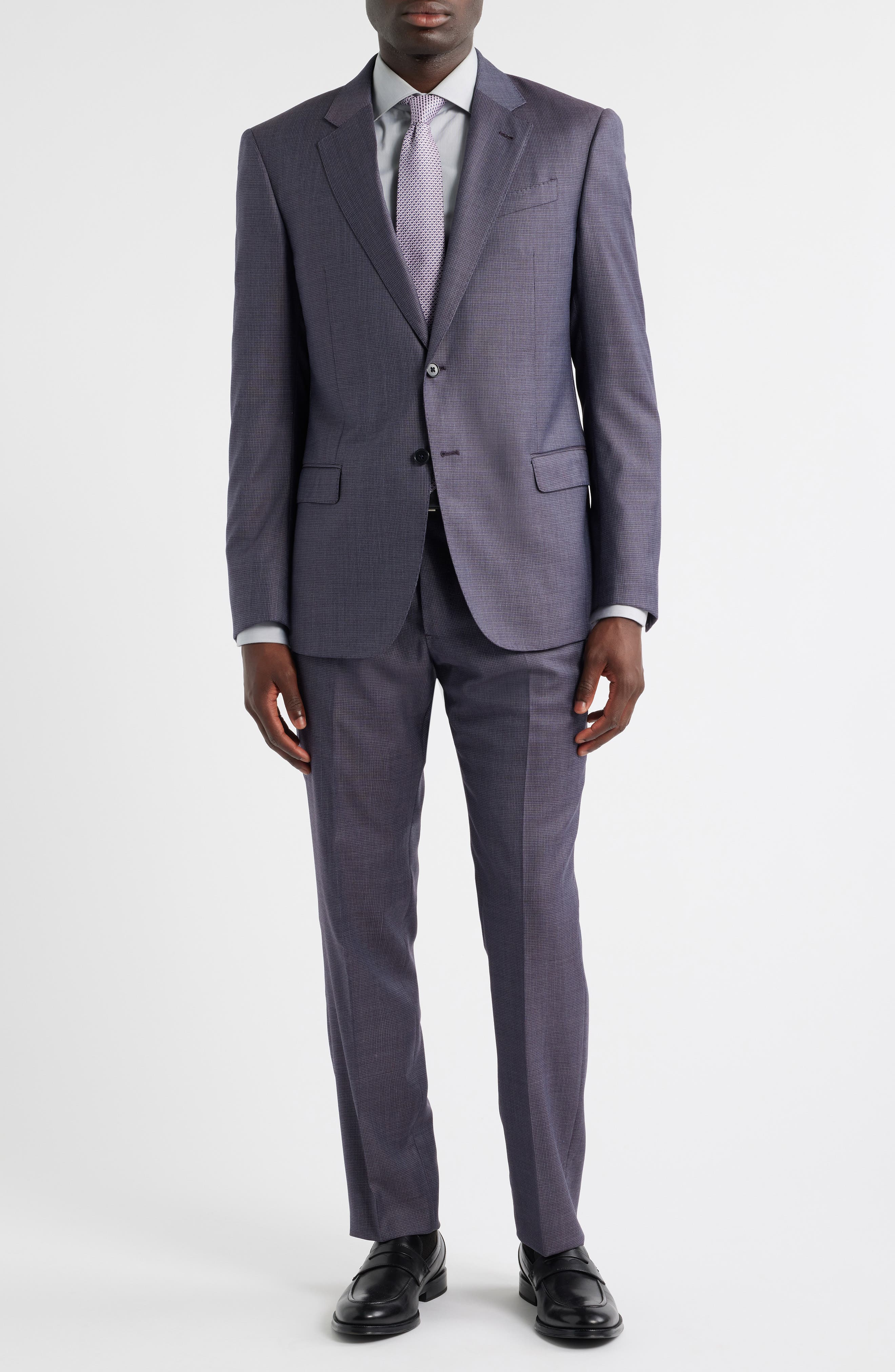 G-Line Slim Fit Purple Microcheck Wool Suit