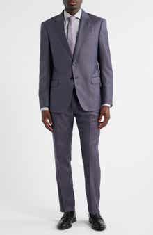 G-Line Slim Fit Purple Microcheck Wool Suit