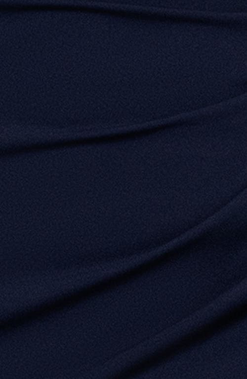 Betsy & Adam Off The Shoulder Long Sleeve Scuba Crepe Gown In Blue