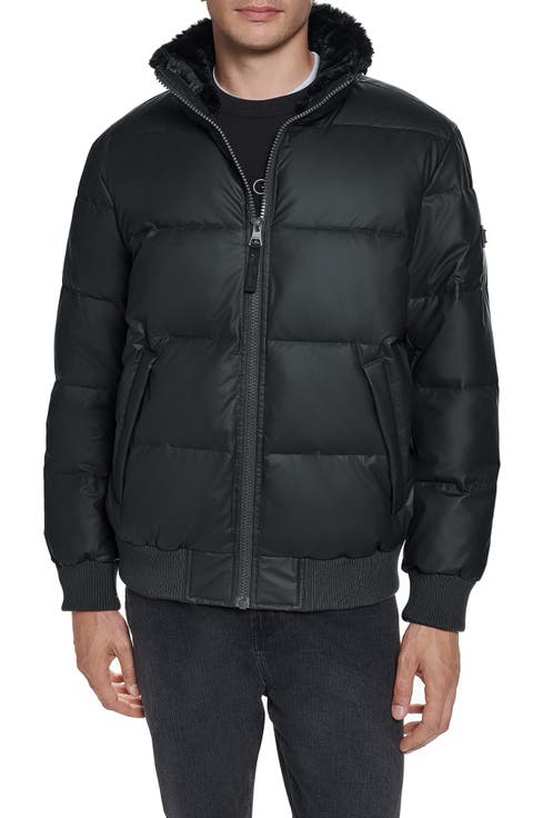 Quilted Bomber Jacket with Faux Shearling Collar